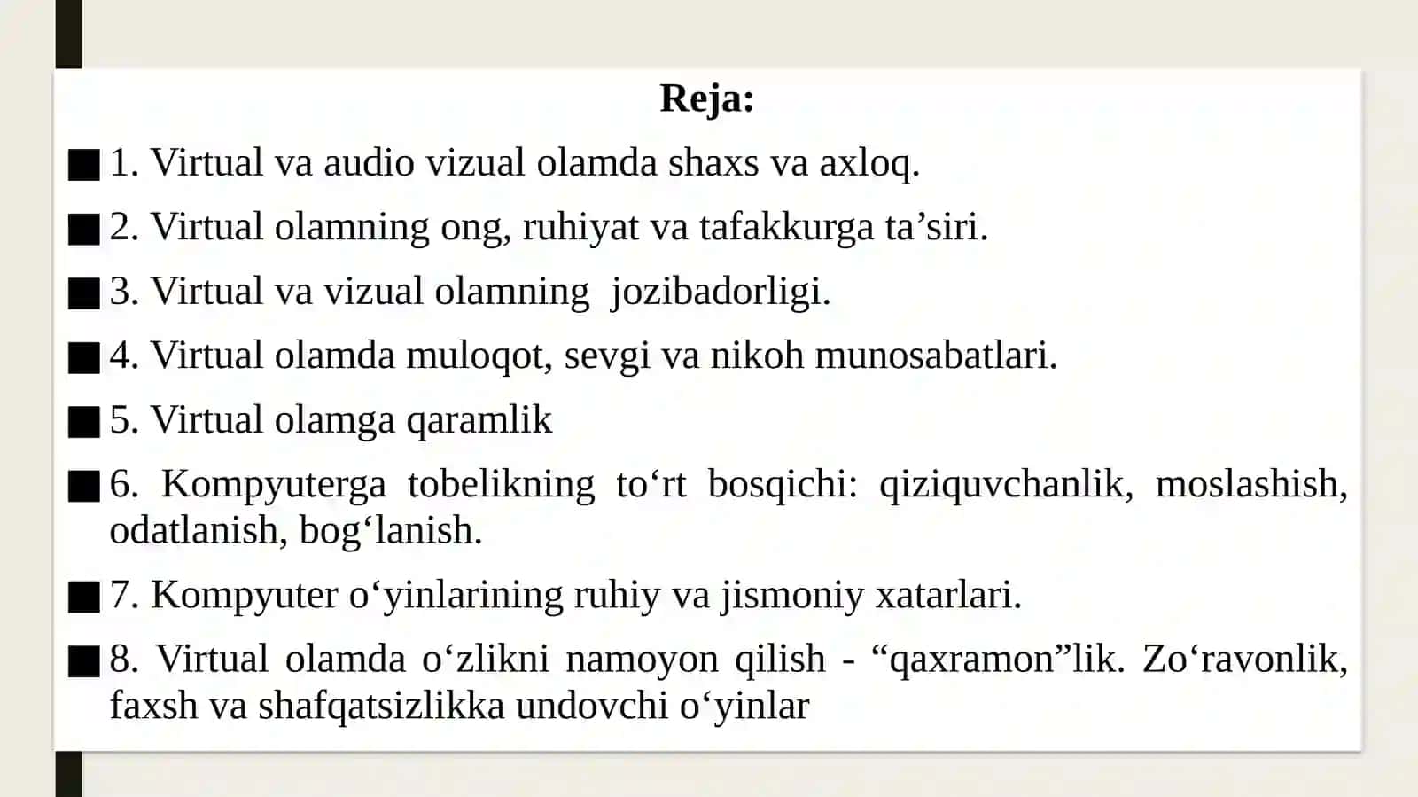 Virtual olam jozibadorligiga qaramlik va uning oqibatlari 2