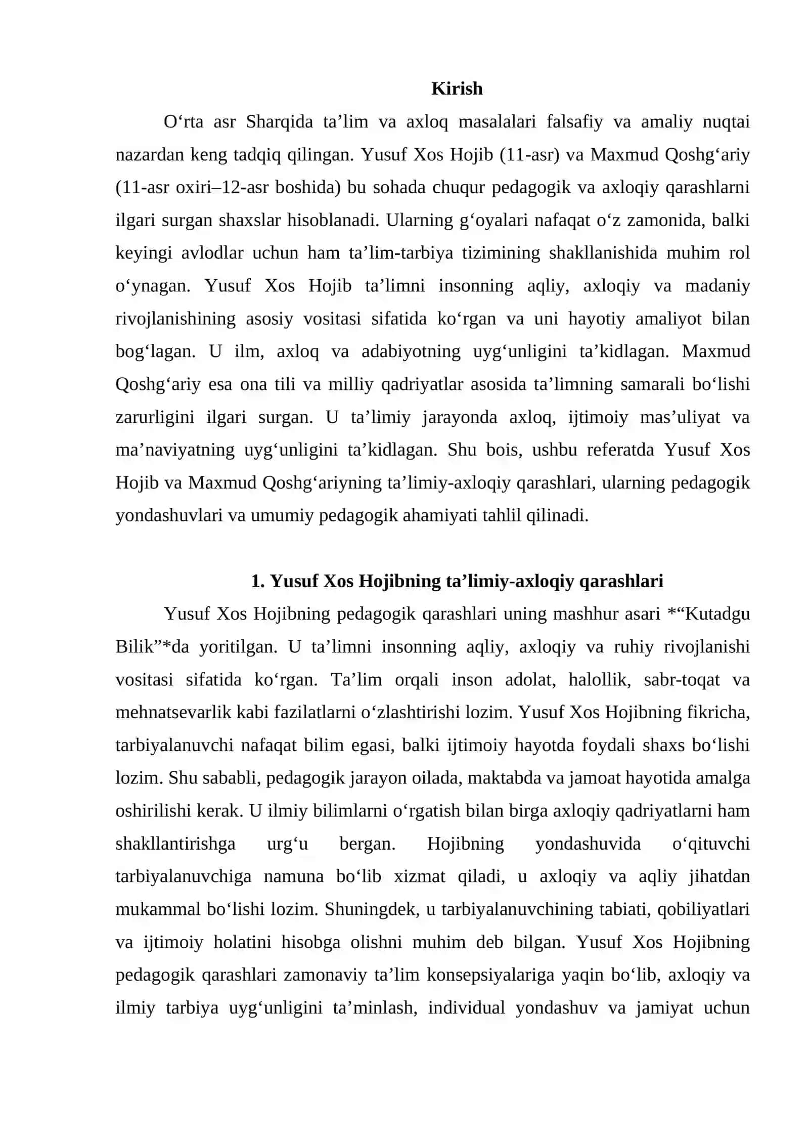 Yusuf Xos Hojib va Maxmud Qoshg‘ariyning ta’limiy-axloqiy qarashlari. 2