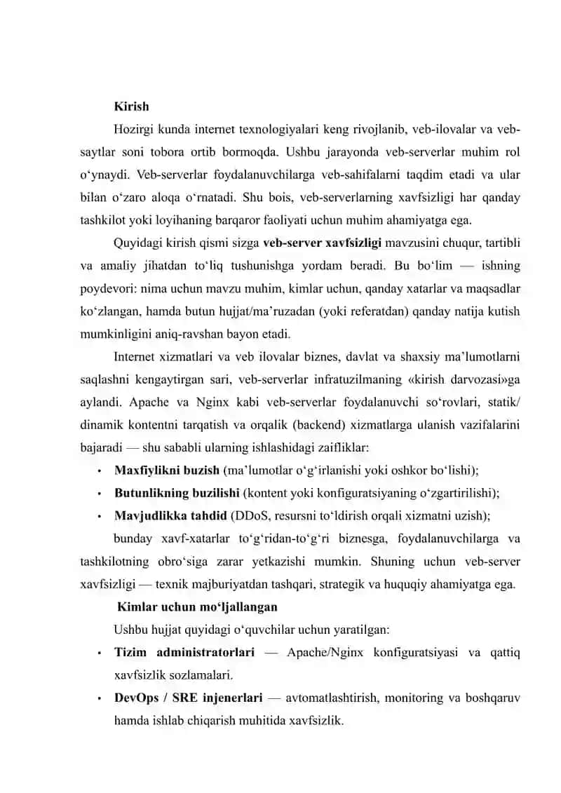 VEB-SERVER XAVFSIZLIGI (APACHE VA NGINX MISOLIDA) 2