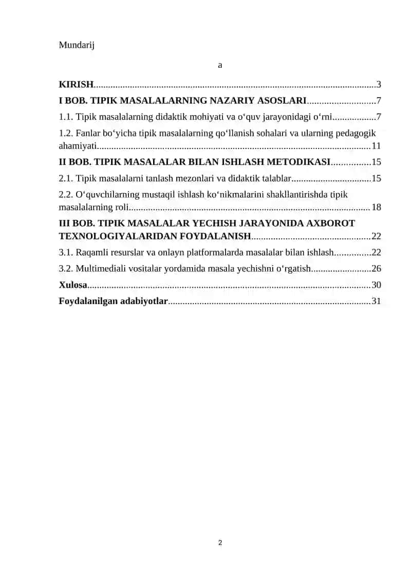 Tipik masalalar bilan ishlash metodikasi 2
