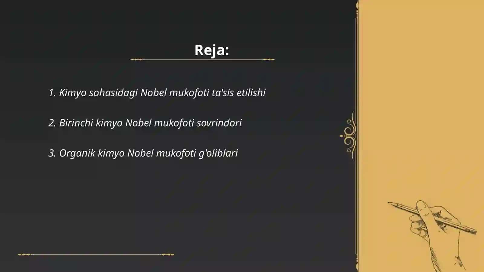 Kimyo sohasidagi nobel mukofotlari sovrindorlari 2