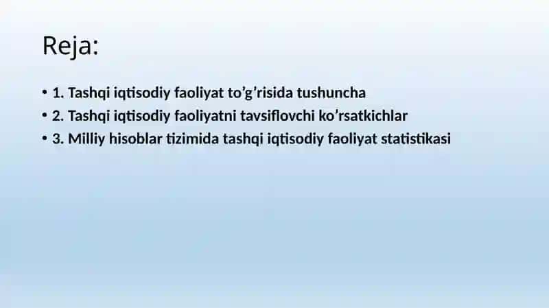 TASHQI IQTISODIY FAOLIYAT STATISTIKASI 2