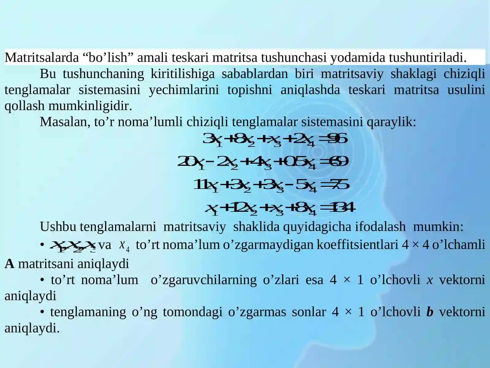 Tenglamalar Sistemalar Sistemasini Yechishning Matritsalar Usuli. Kramer Qoidasi 2