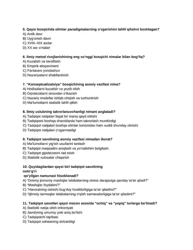 Yozma savollar (tahliliy va ochiq javobli) 2