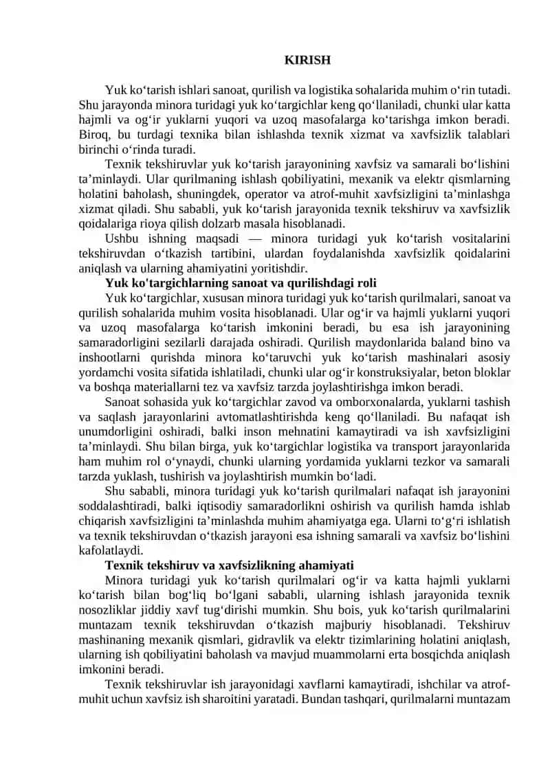 Yuk ko'targich(minora)larni texnik tekshiruvdan o'tkazish va ulardan foydalanishda xavfsizlik talablari 2
