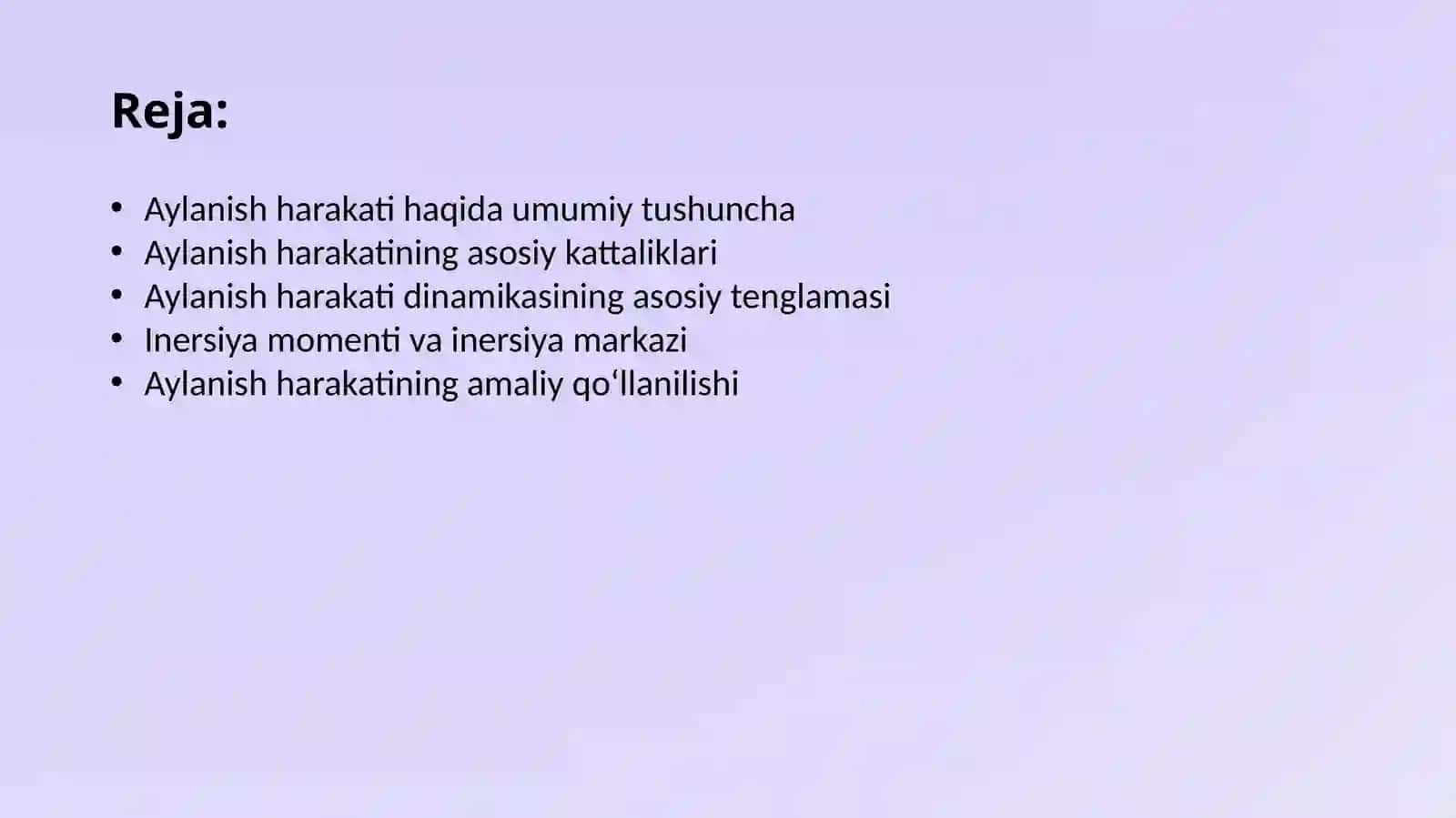 "Aylanish harakati dinamikasining asosiy tenglamasi. Inersiya markazi" - mavzusida tayyor prezentatsiya/slayd 2