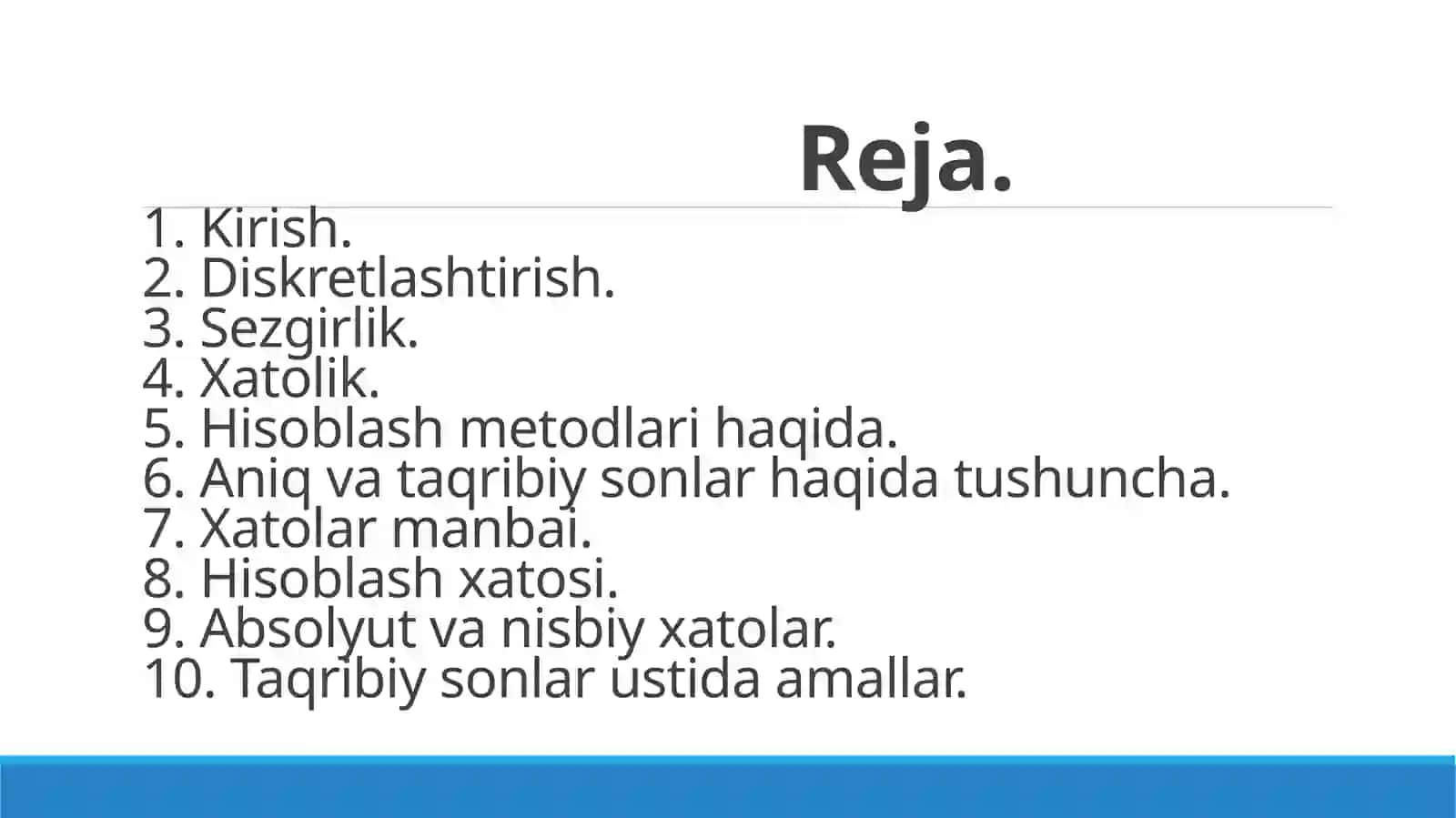 Kirish. Xatoliklar nazariyasi 2