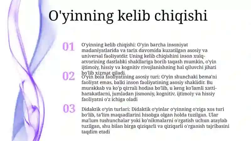 OʻYin Bola Faoliyatining Asosiy Turi 2