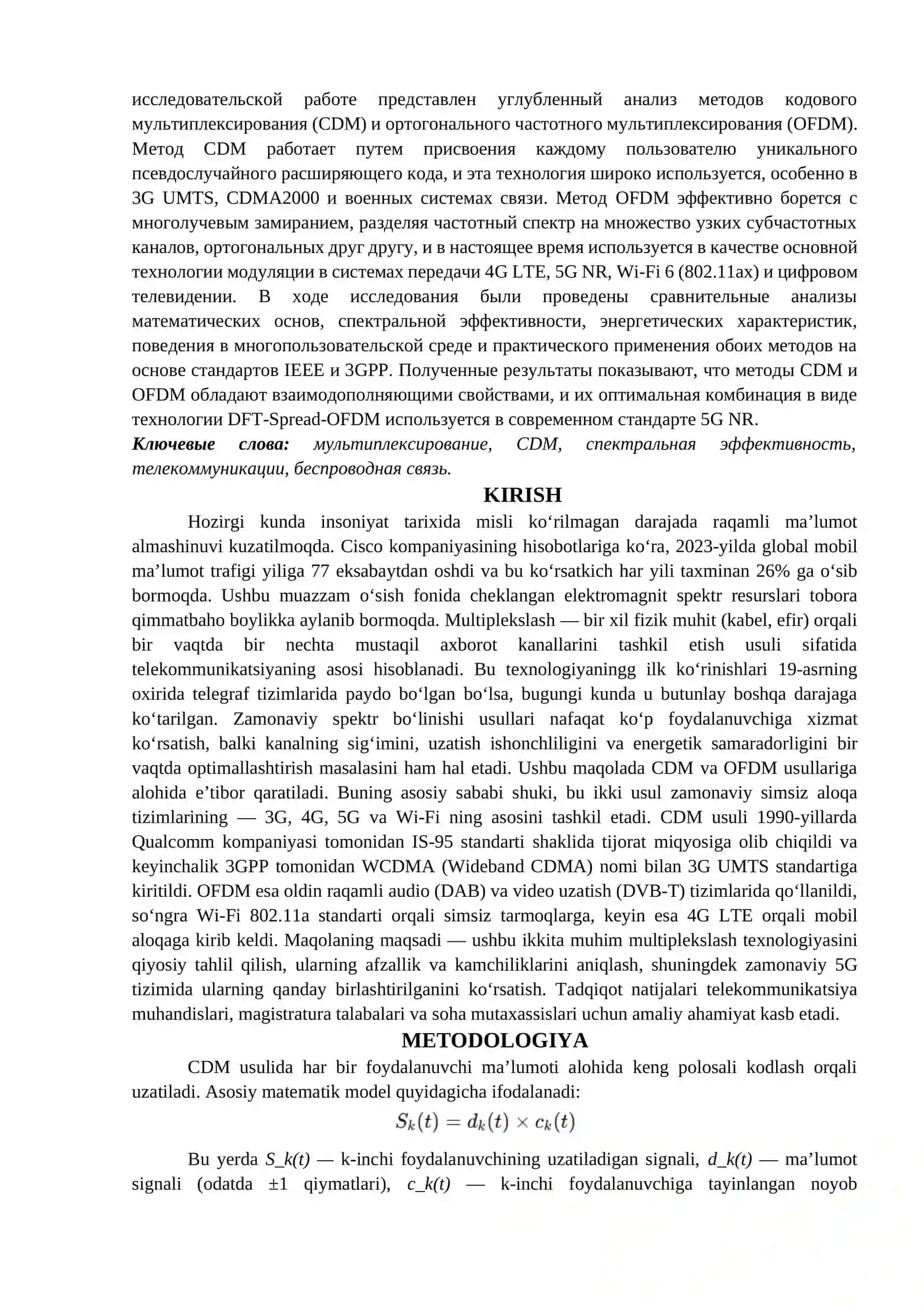 MULTIPLEKSLASH USULLARI: CDM VA OFDM 2