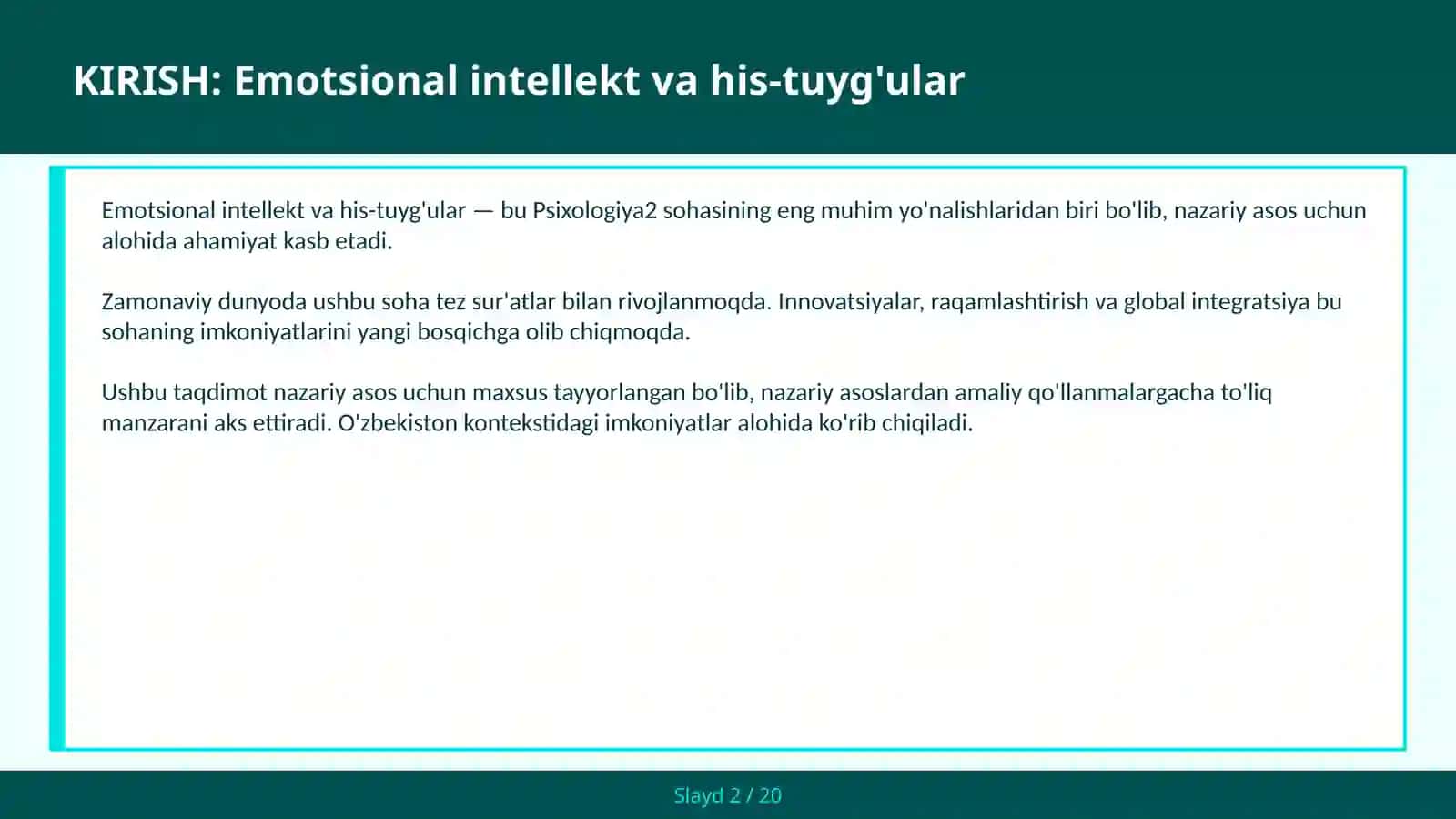 Emotsional intellekt va his-tuyg'ular 2