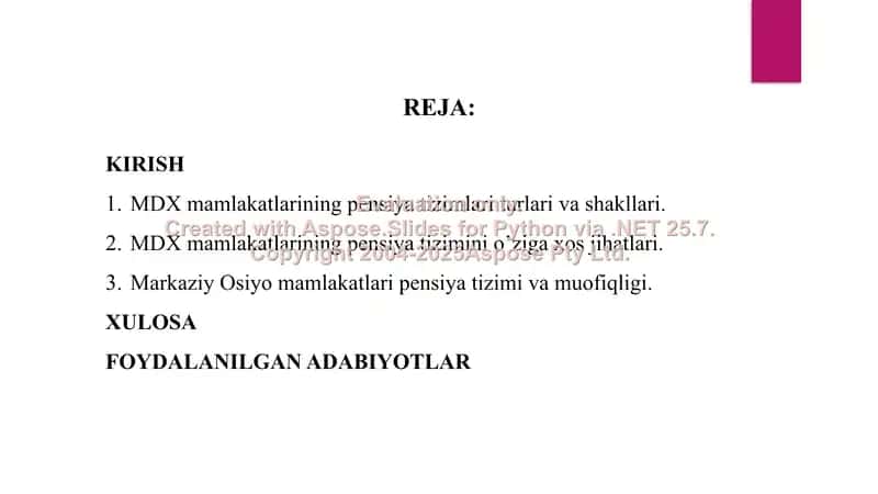 MDX mamlakatlarining pensiya tizimlari turlari va shakllari 2