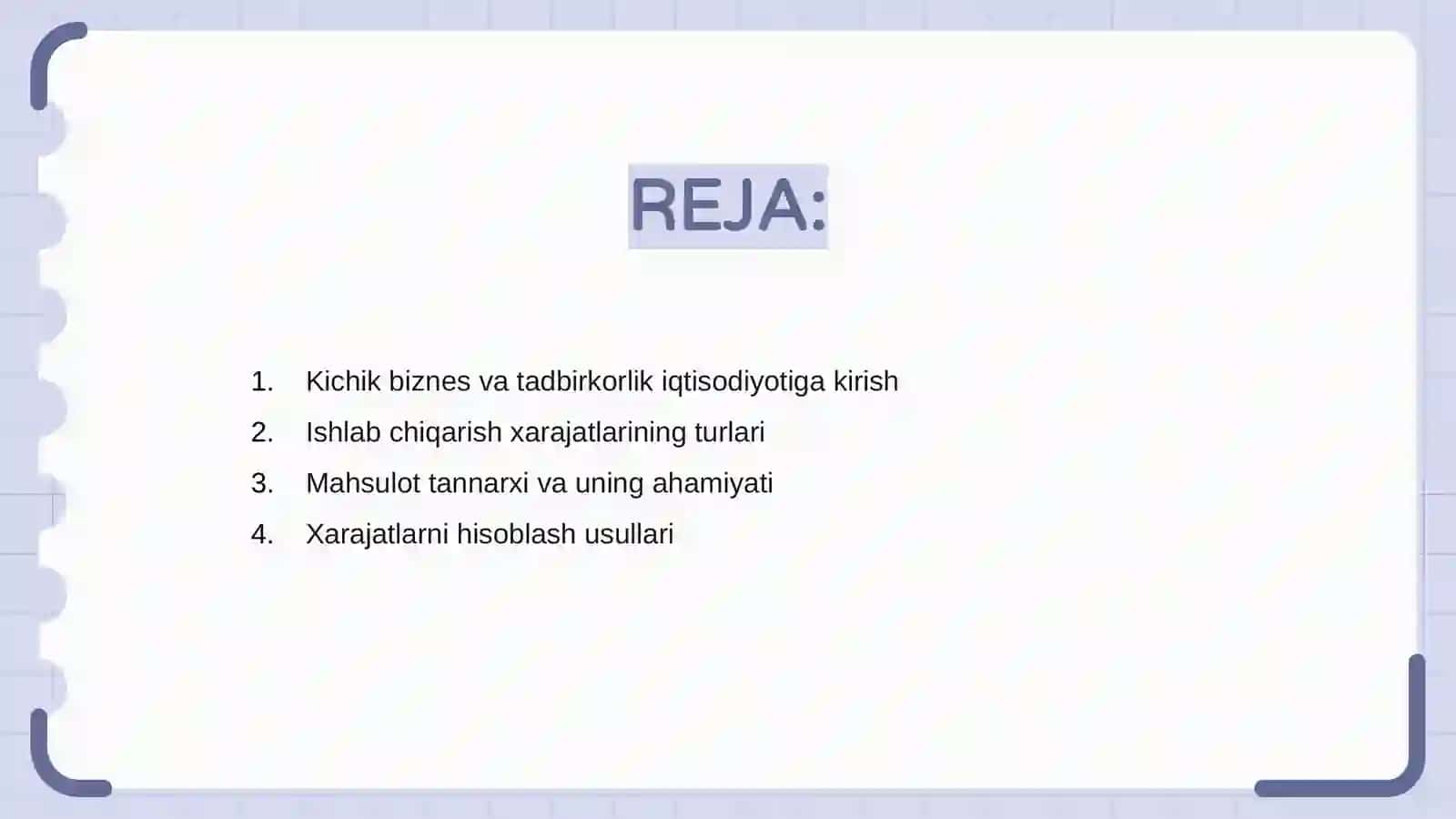 Kichik biznes va tadbirkorlik iqtisodiyoti subʼektlariga ishlab chiqarish xarajatlari va mahsulot tannarxi tahlili 2