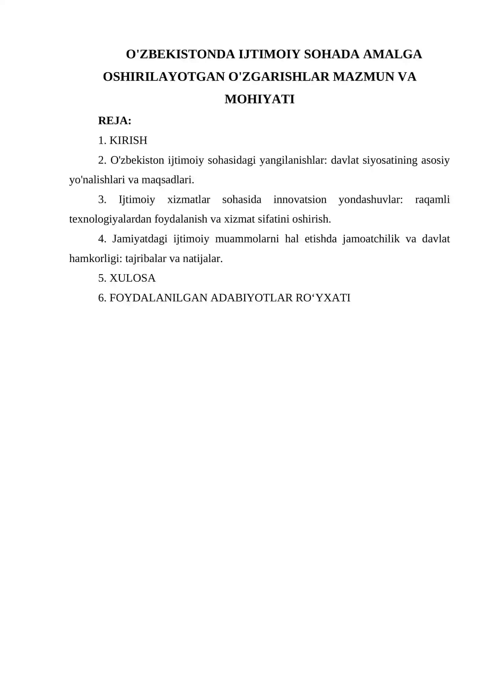 O'ZBEKISTONDA IJTIMOIY SOHADA AMALGA OSHIRILAYOTGAN O'ZGARISHLAR MAZMUN VA MOHIYATI 2
