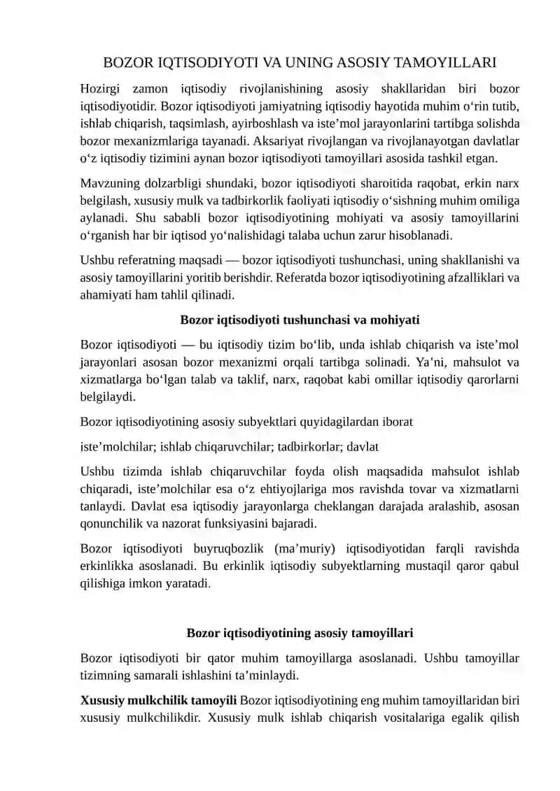bozor iqtisodiyoti va uning asosiy tamoyillari 2