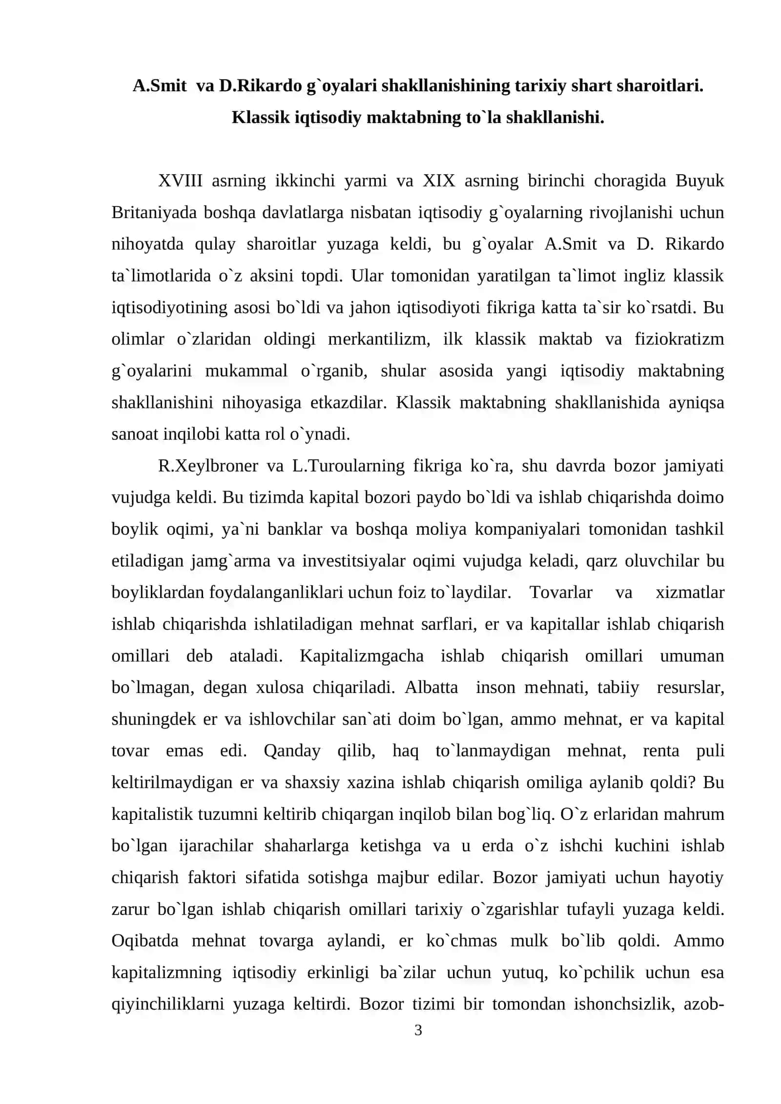 A.Smit uslubi. Uning mehnat taqsimoti, ayirboshlash va pul haqidagi ta`limotlari 2