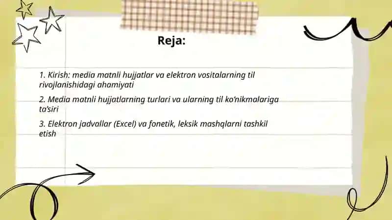 Media matnli hujjatlar, elektron jadvallar, ma’lumotlar bazalari, multimediali taqdimot dasturlari va ularni tilni rivojlanishidagi o‘rni bo‘yicha taqdimot tayyorlash 2
