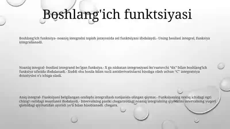 BoshlangʻIch Funktsiya Va Aniqmas Integralning TaʼRifi Xossalari 2