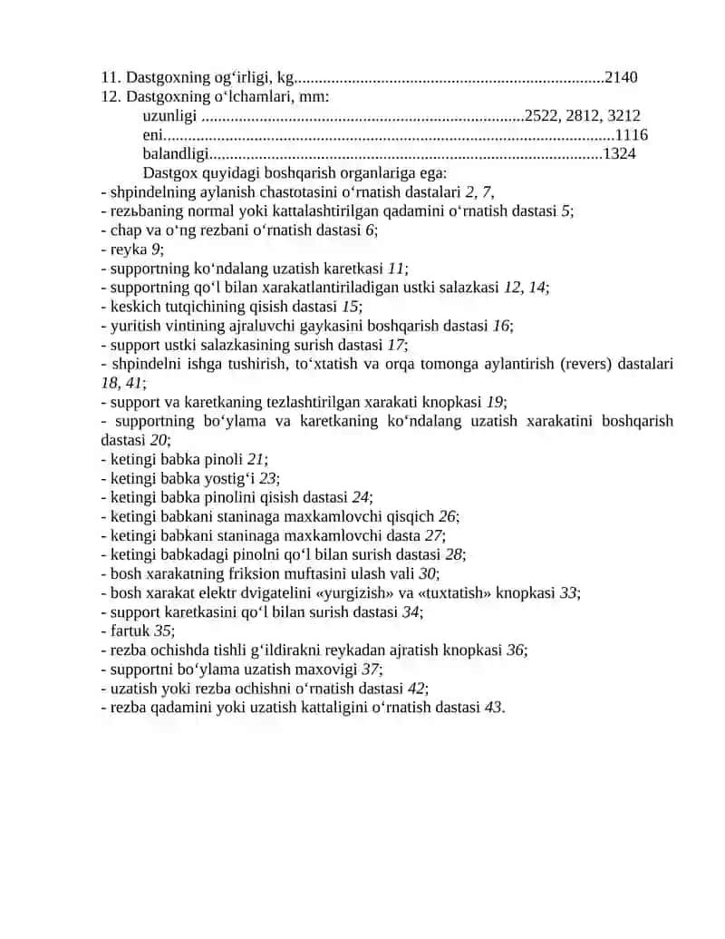 1K62 modelli tokarlik-vint qirqish dastgoxi 2