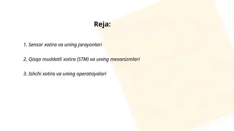 Sensor xotira va uning jarayonlari 2