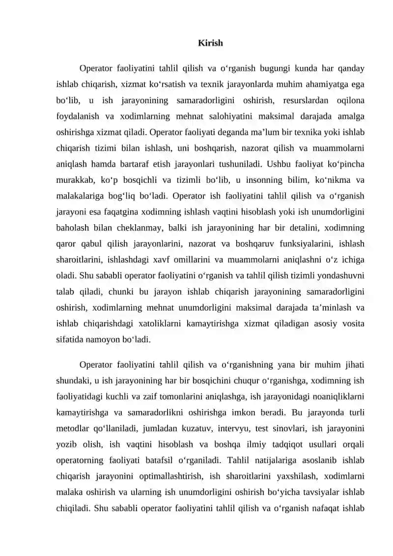 Operator faoliyatini tahlil qilish, o’rganish metodlari 2