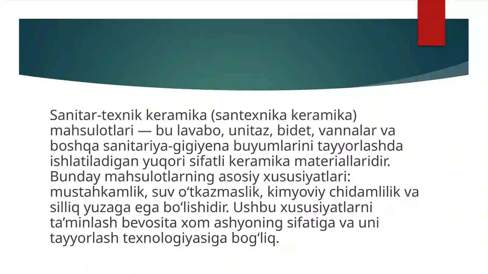 Sanitar-texnik keramika xom ashyosi ishlab chiqarish texnologiyasi 2