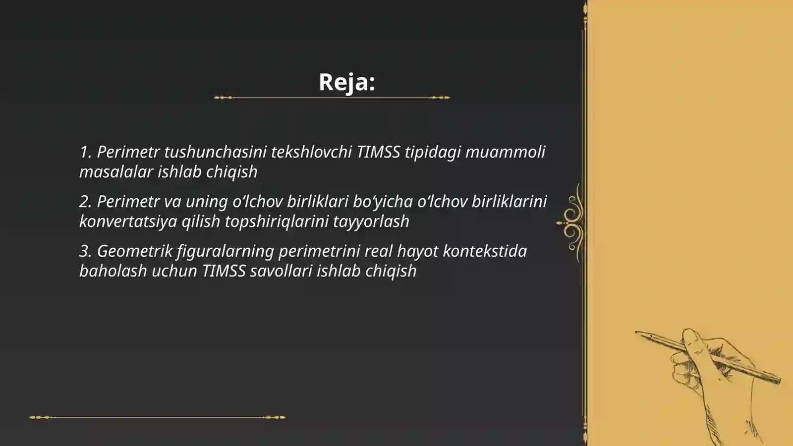 Perimetr va uning oʻlchov birliklariga oid TIMSS topshiriqlar ishlab chiqish 2