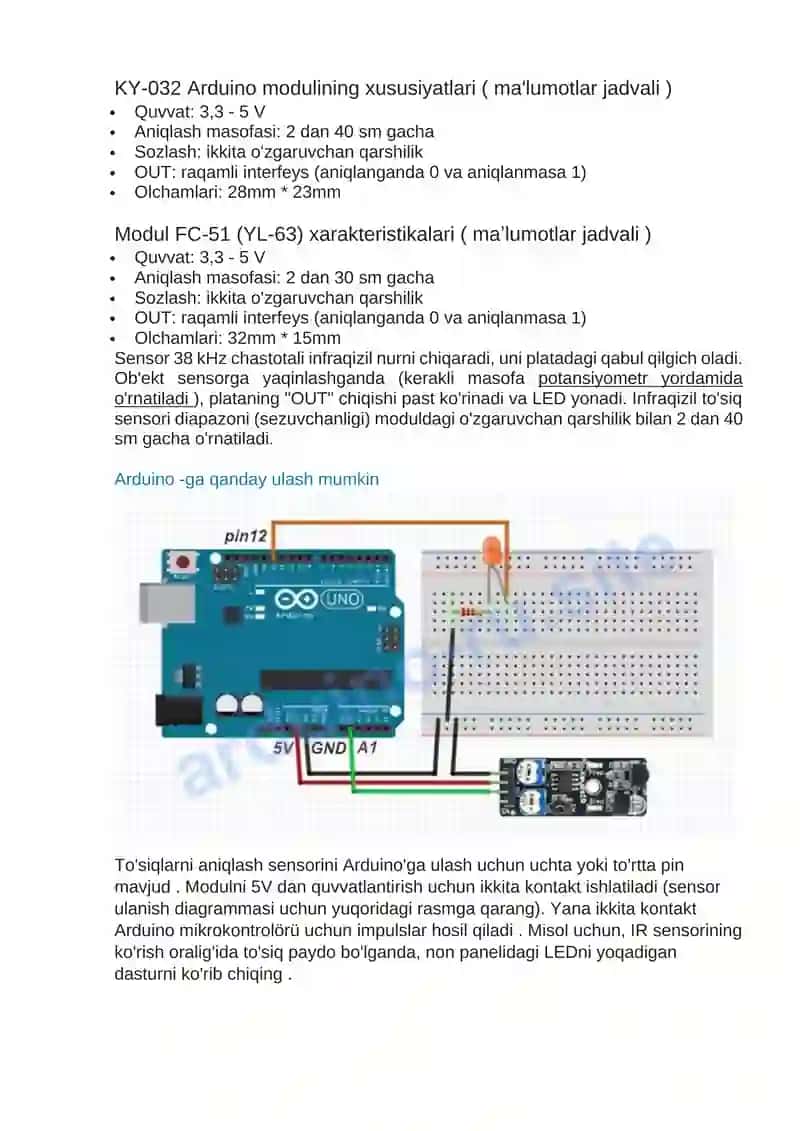 Arduino to'siq sensori KY-032 / YL-63 (FC-51) 2