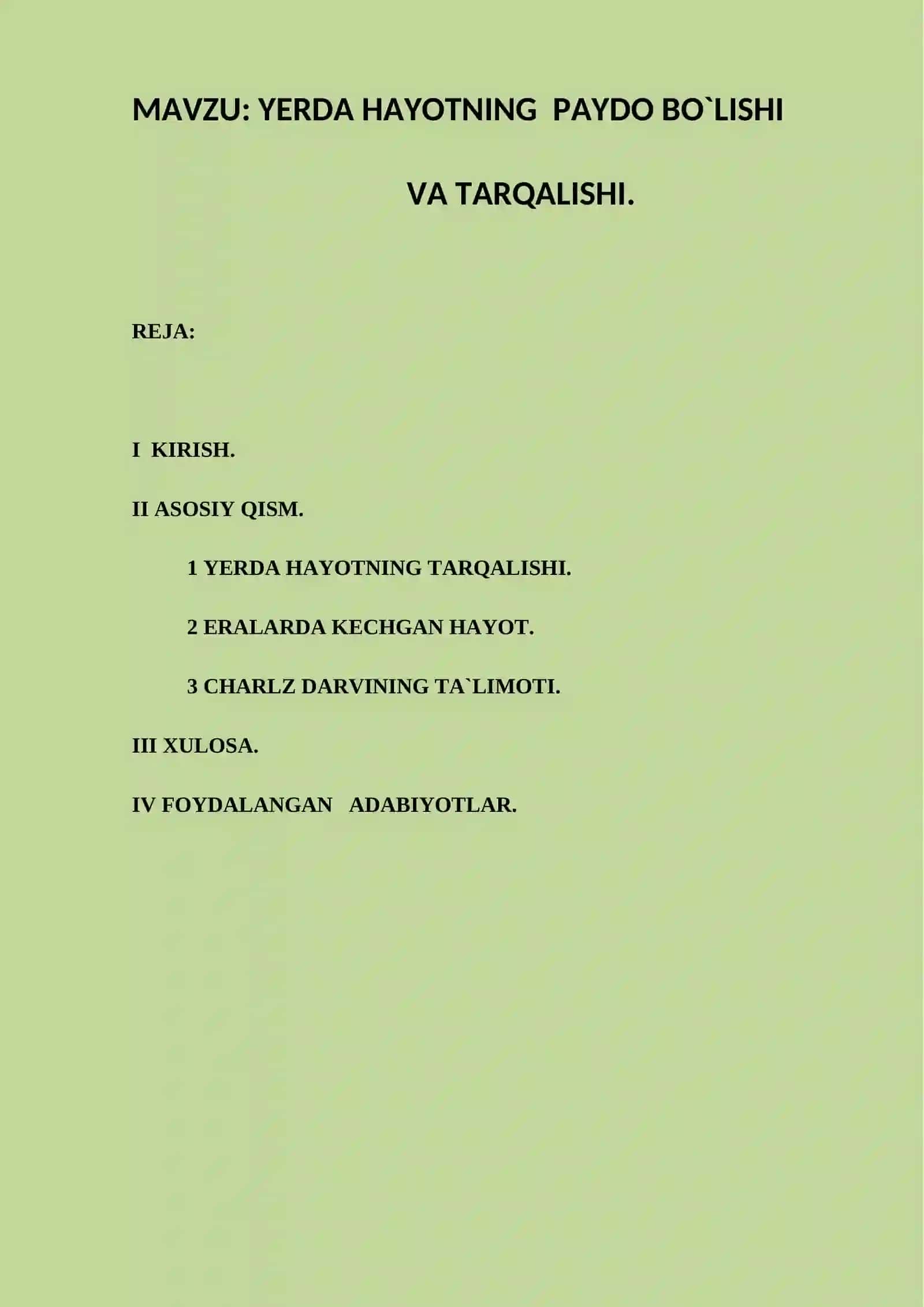 YERDA HAYOTNING PAYDO BO`LISHI VA TARQALISHI 2