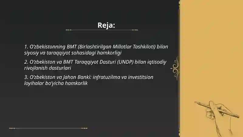 Oʻzbekistonning xalqaro tashkilotlar bilan hamkorlik aloqalari 2