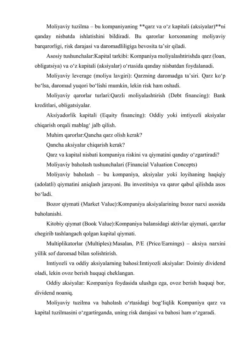MOLIYAVIY TUZILMA QARORLARI VA BAHOLASH TUSHUNCHALARI 2