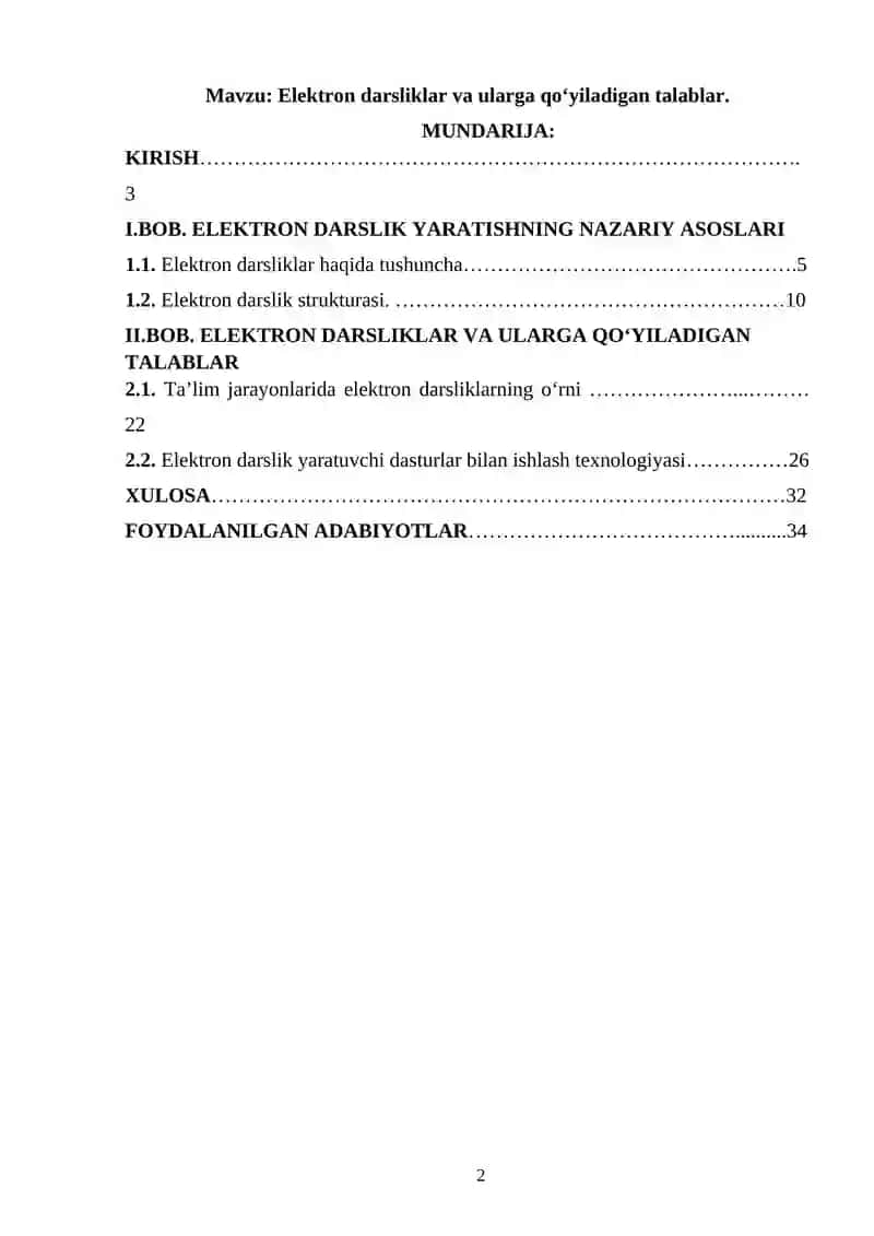 ELEKTRON DARSLIKLAR VA ULARGA QO‘YILADIGAN TALABLAR 2