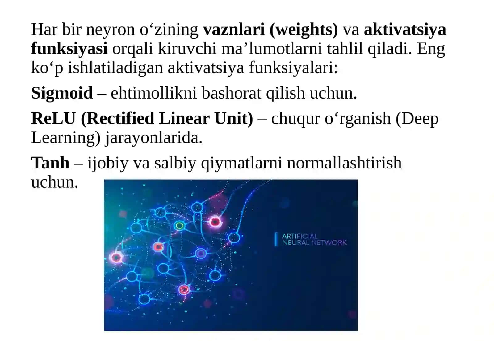 Neyron to'rlari. Klasterli tahlil 2