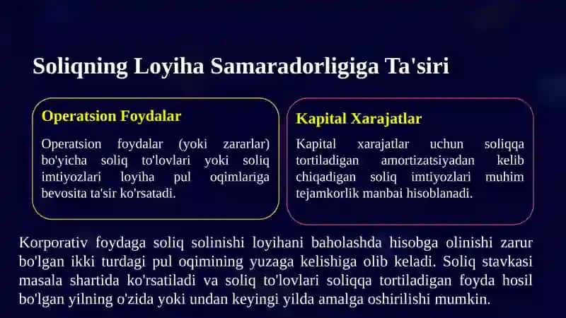 Soliq, aylanma kapital va inflyatsiyani hisobga olish 2