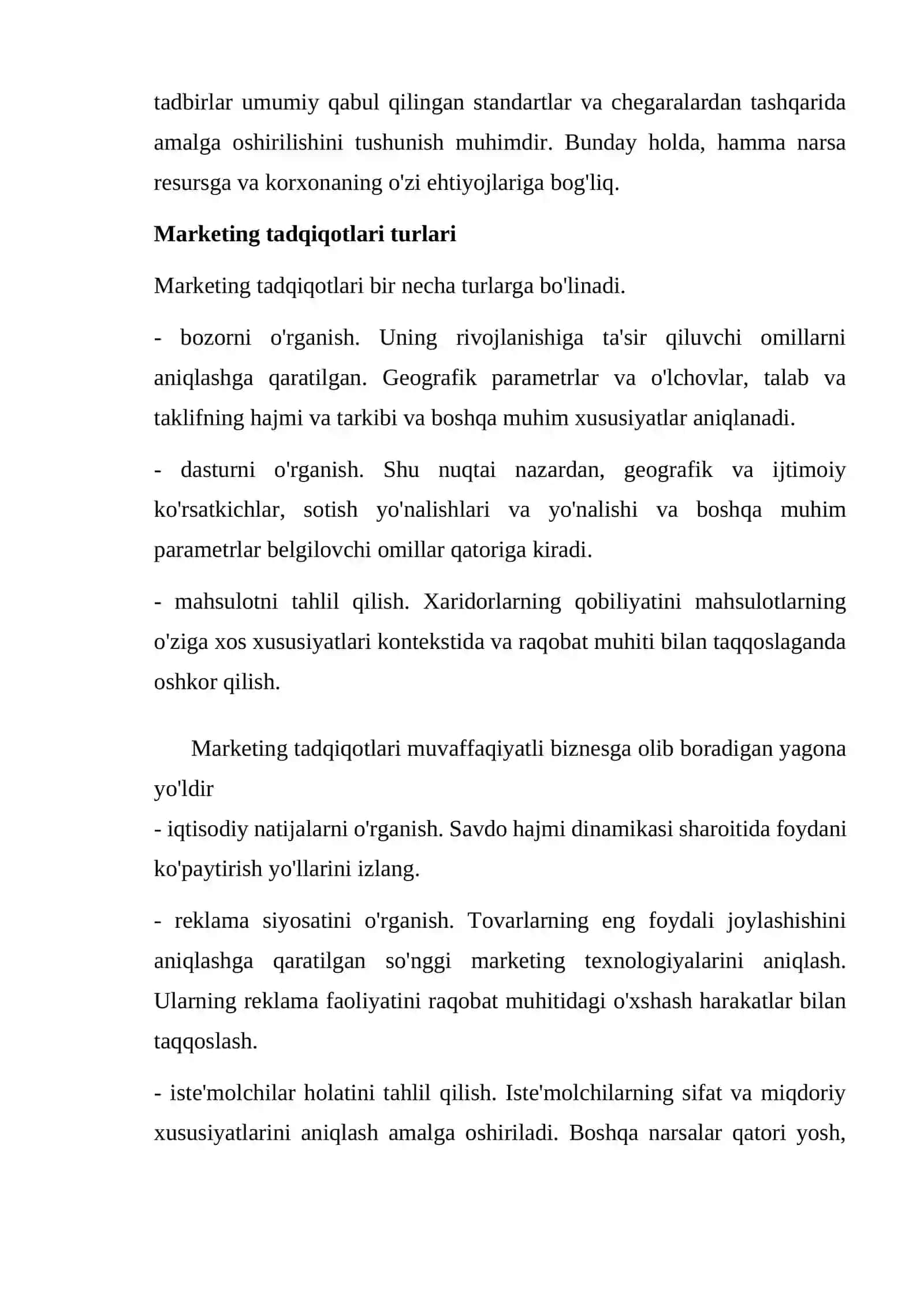 Marketing tadqiqotlarini o`tkazish va o`z mahsulotini reklama qilish 2