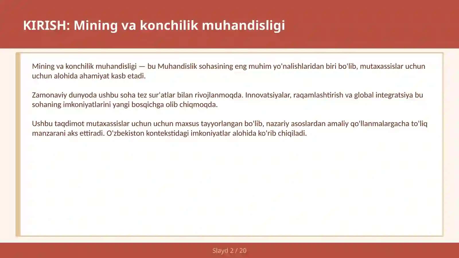 MINING VA KONCHILIK MUHANDISLIGI 2