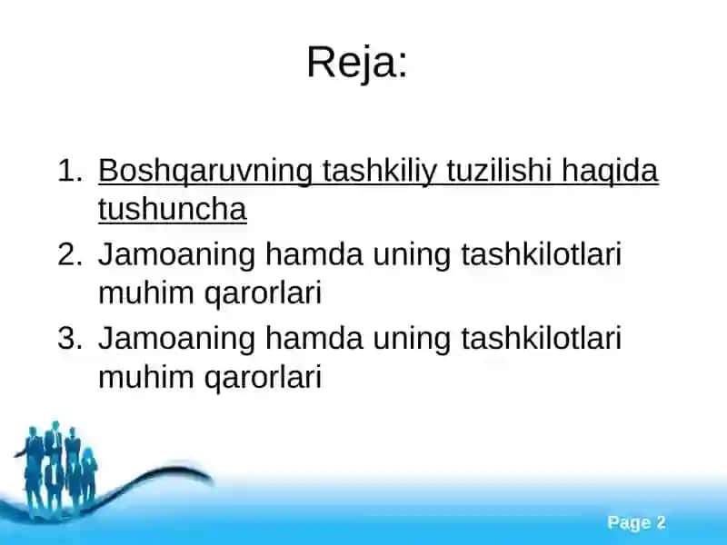 Boshqaruvning tashkiliy tuzilishi,Boshqaruv maqsadi va funksiyalari 2