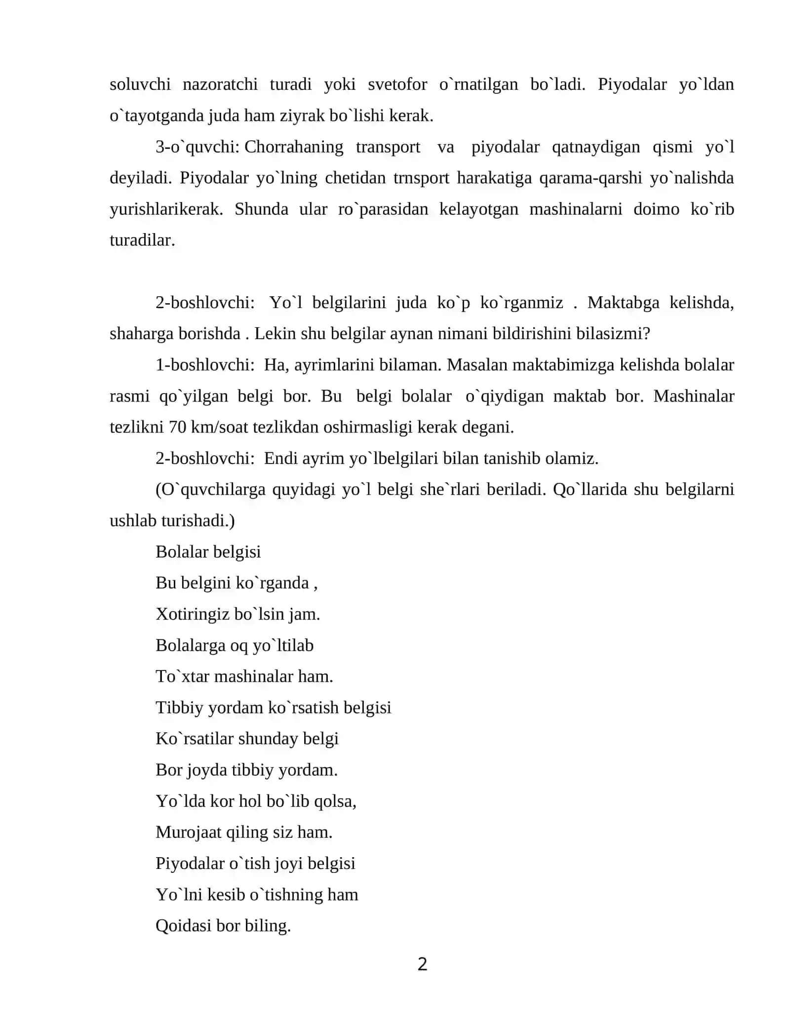 Yo`l qoidasi - umr foydasi tadbir senariysi 2
