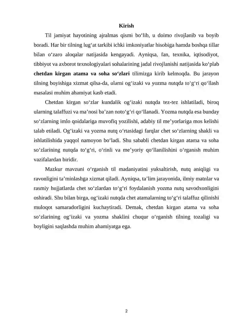 Chetdan kirgan atama va soha so‘zlarini og‘izaki va yozma shaklini tushuntirish 2