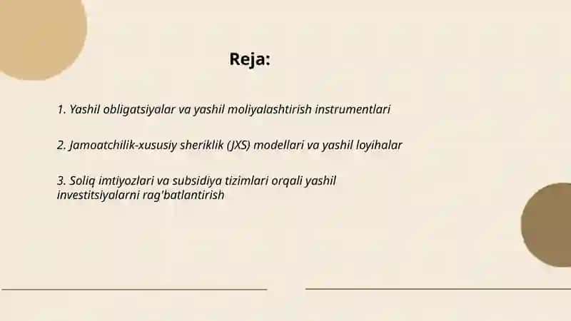 Yashil obligatsiyalar va yashil moliyalashtirish instrumentlari 2
