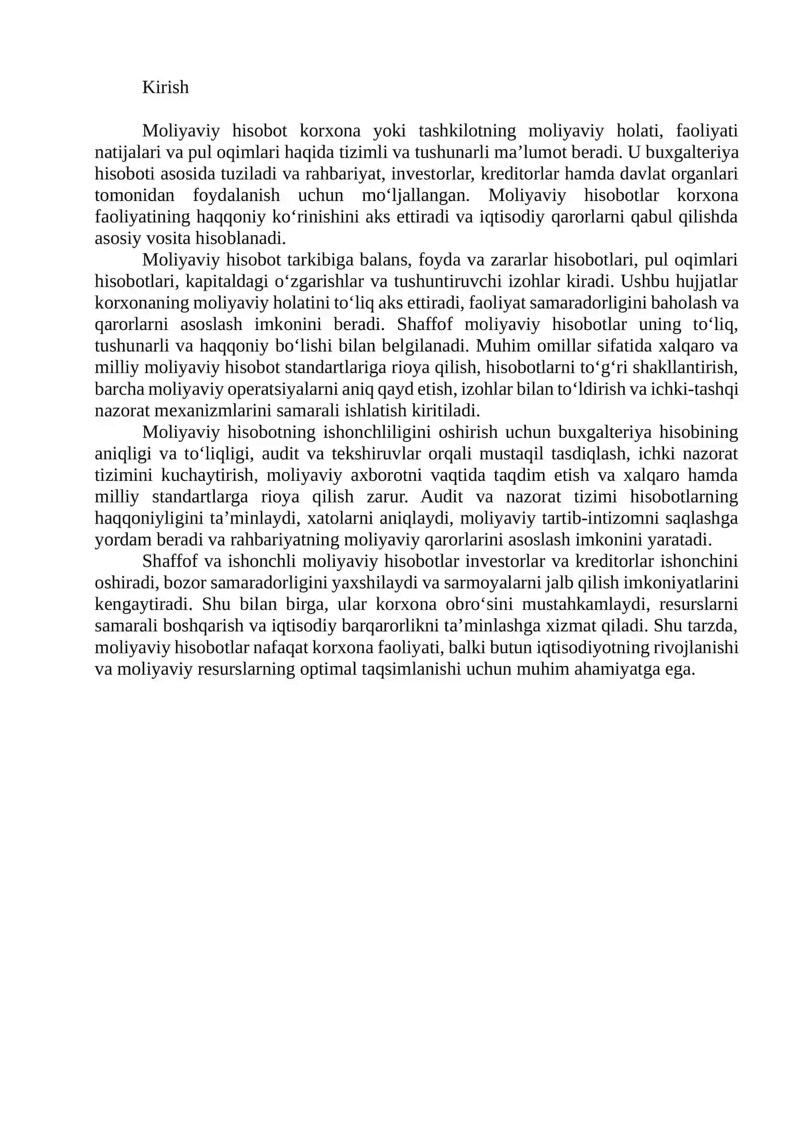 MOLIYAVIY HISOBOTNING SHAFFOFLIGI VA ISHONCHLILIGI 2