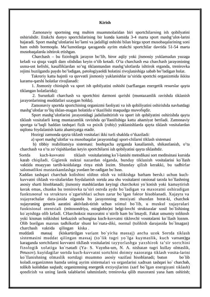 Muskul faoliyati natijasida odamning ish qobiliyatini tiklanishi 2