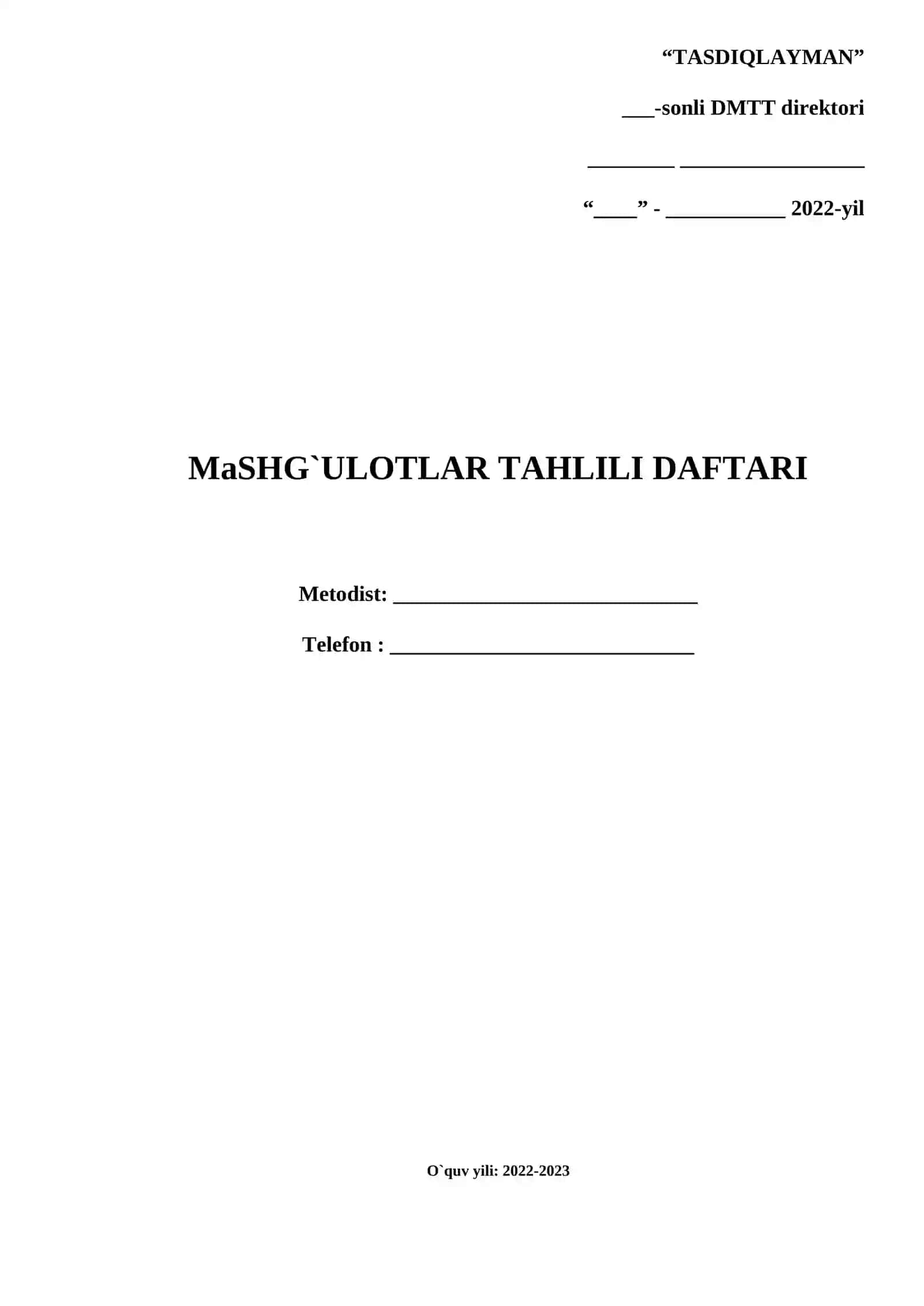 MASHG`ULOTLAR TAHLILI DAFTARI 2