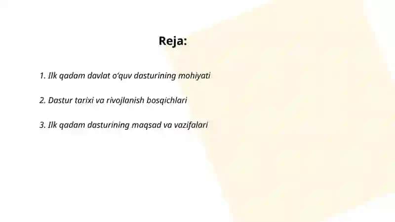 Ilk qadam davlat oʻquv dasturi va uning amaliyotdagi oʻrni 2