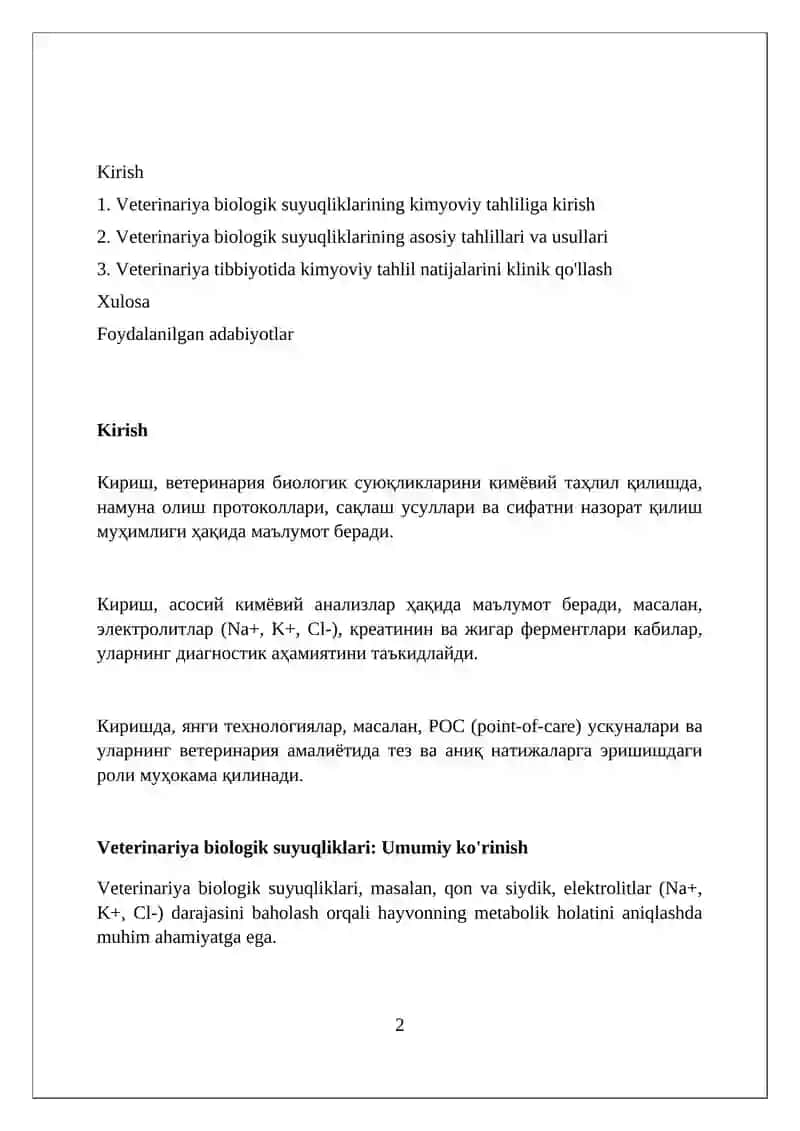Veterinariya biologik suyuqliklarining kimyoviy tahlili 2
