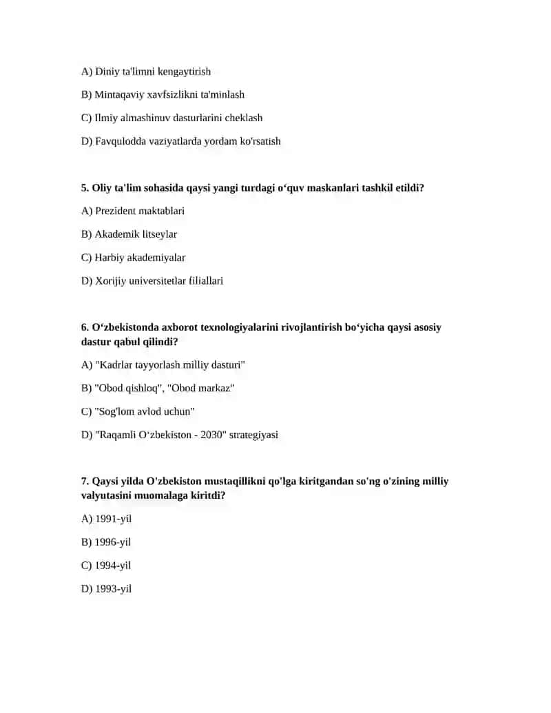 Oʻzbekiston respublikasida amalga oshirilgan islohotlar 2