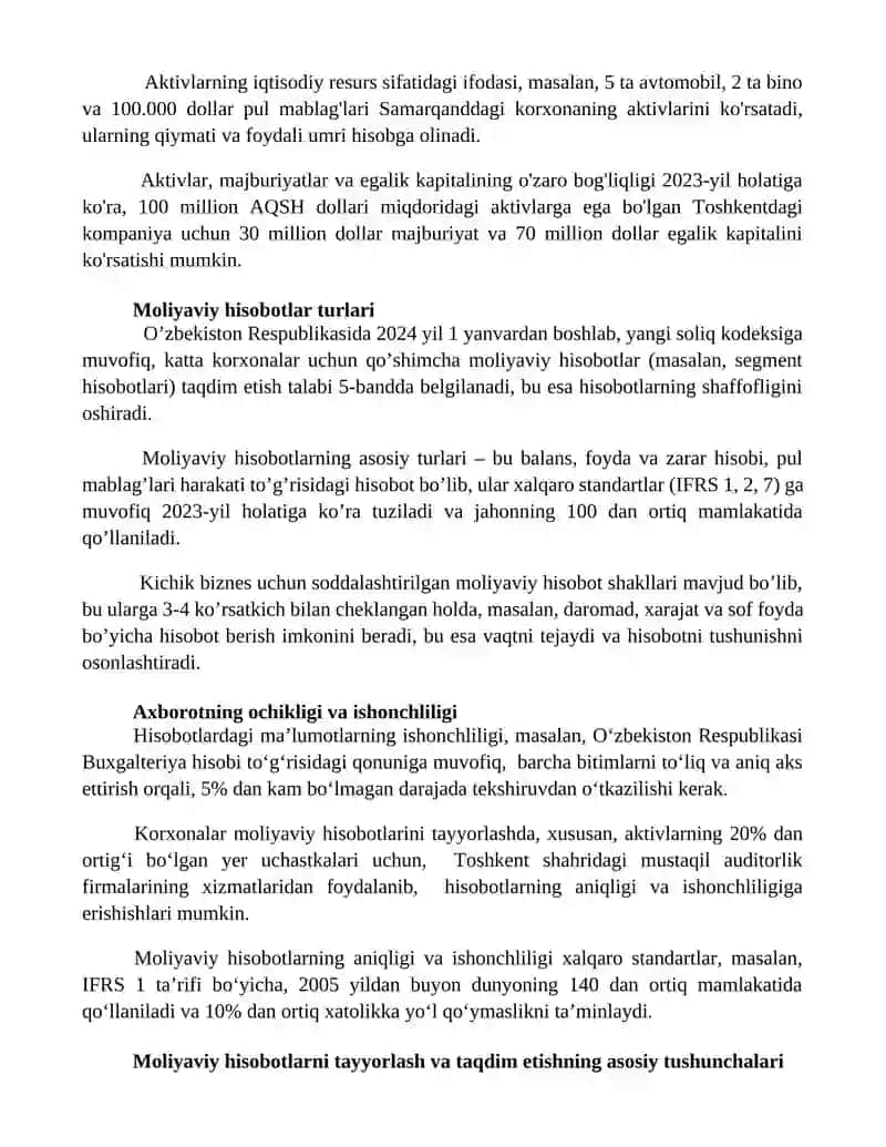Moliyaviy hisobotlarni tuzish va taqdim etishning kanseptual asoslari 2