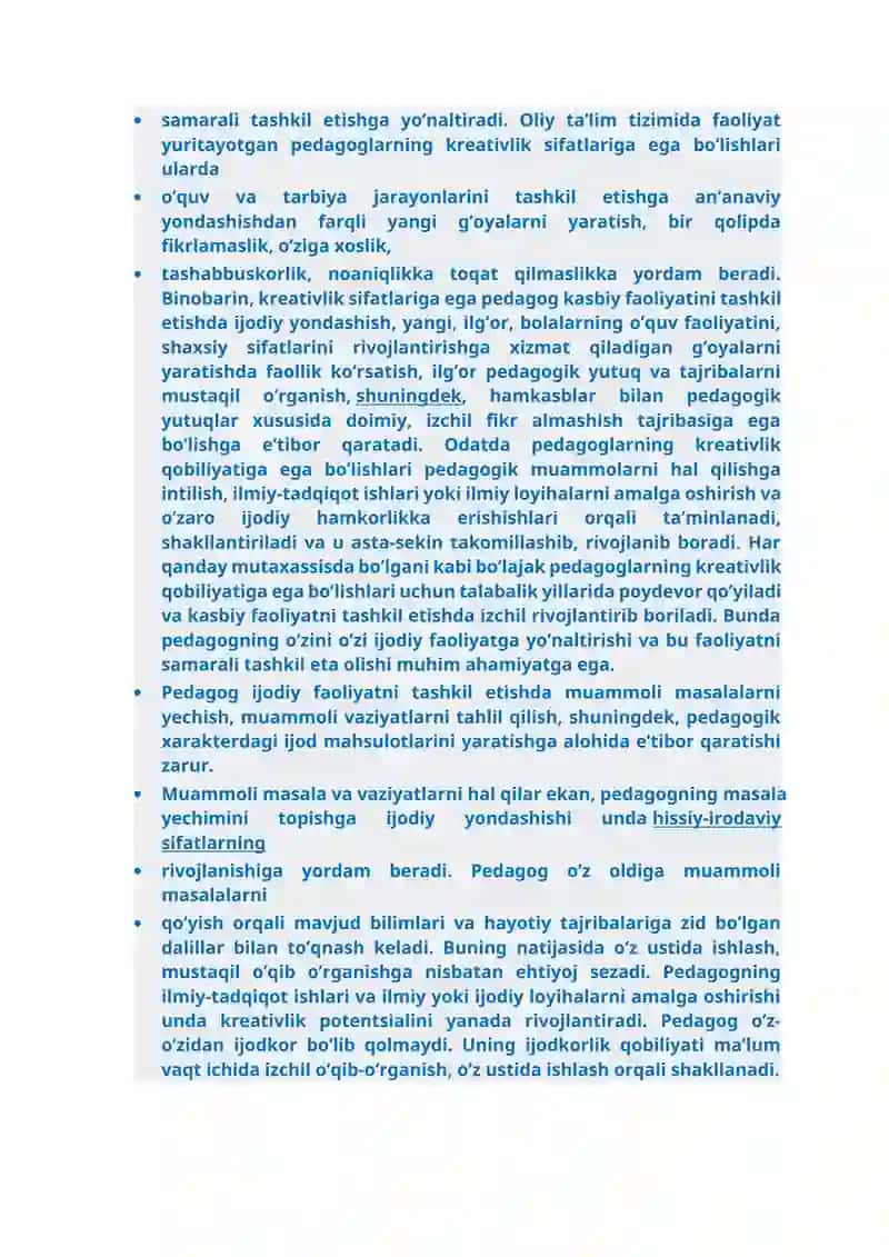 Bo’lajak maktabgacha ta’lim pedagoglarini kreativ qobiliyatlarini rivojlantirish 2