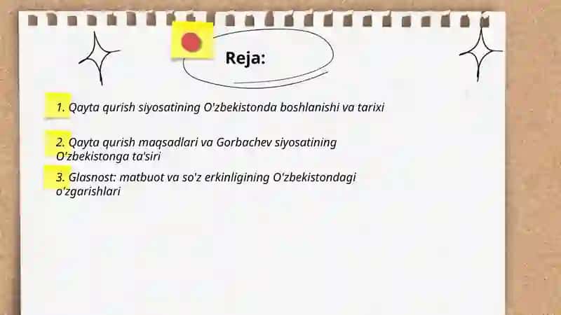 Qayta qurish siyosati O'zbekiston Tarixi fanidan 2