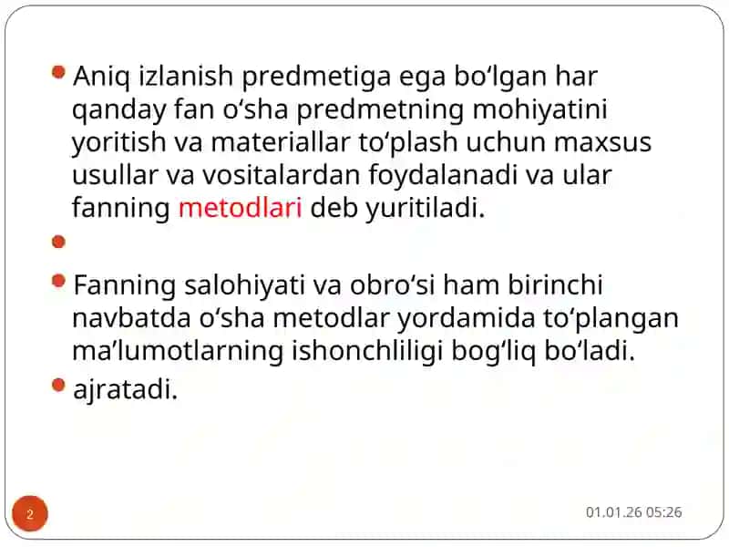 Psixologiyaning ilmiy tadqiqot metodlari va metodologik asosi. 2