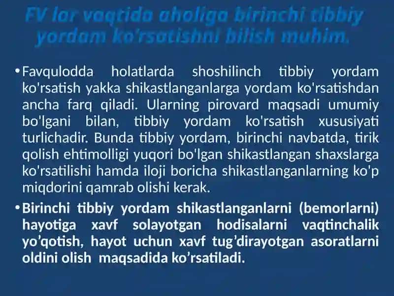 Birinchi tibbiy yordamni tashkillashtirish 2